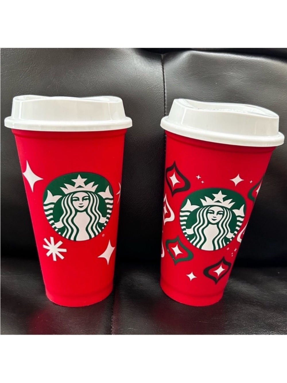 Set of 2 New Starbucks Festive Red Holiday Christmas Reusable Plastic Cups